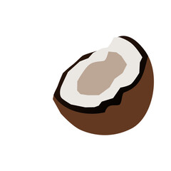 Coconut Clipart Illustration | Simple Brown Fruit with White Interior Isolated on White Background