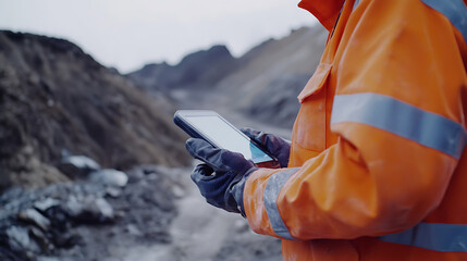 Environmental officer at lithium mine collecting air quality data. Featuring sustainability and monitoring