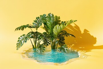 Obraz premium Lush tropical plants in a shallow pool of water.
