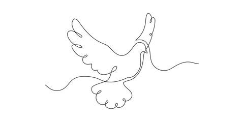 Line bird dove art peace hope pigeon freedom icon outline. Hand line bird dove vector white angel animal fly continuous sketch easter doodle wing illustration wedding stroke background free logo love