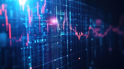 Abstract image of financial data chart with red and blue lines, graphs