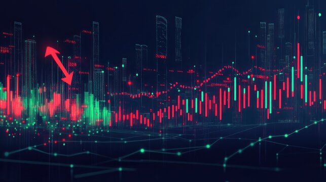 Stock market chart with red and green bars showing increase and decrease