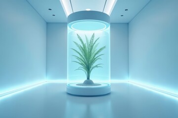 Glowing Plant in Futuristic Laboratory Setting