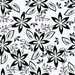 Fototapeta premium Elegant trendy vector ditsy floral seamless pattern design of beautiful abstract flowers and leaves. Foliage repeat texture background. Suitable for wallpaper, surface printing and textile