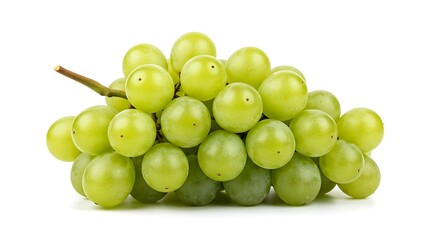 A single bunch of green grapes placed neatly on a white background, showcasing the fresh and clean texture
