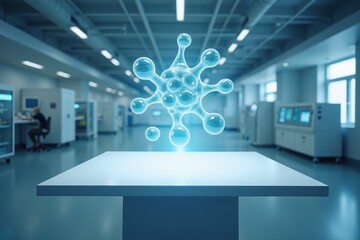 Abstract Blue Structure on Empty Laboratory Table