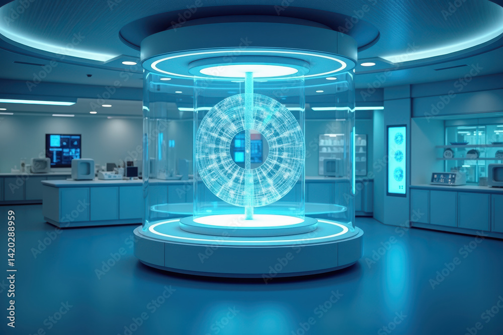 Poster futuristic circular model in high-tech space environment