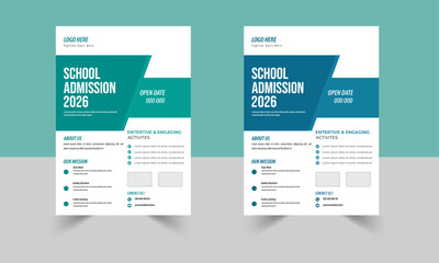 kids school admission flyer template. Flyer brochure cover template for Kids back to school education admission layout design. Creative and modern kids admission education poster, brochure
