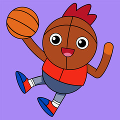 Cartoon cockerel basketball player