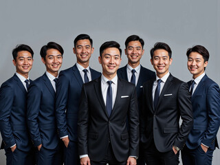 Professional Asian Businessmen of Diverse Ages Wearing Suits and Ties
