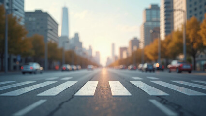Fototapeta premium Urban Zebra Crosswalk on Asphalt Street – High-Contrast White and Black Pedestrian Path for Traffic Safety, Public Mobility, and City Transportation Background