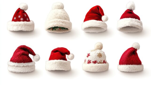 Christmas Santa hats collection isolated on white background