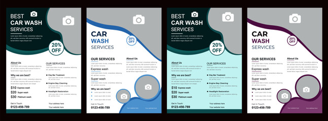 People cleaning car with sponge at car wash Creative car wash car detailing and rental flyer, car service, and price list flyer Car Wash Flyer Poster Layout bundle editable template Car Wash poster
