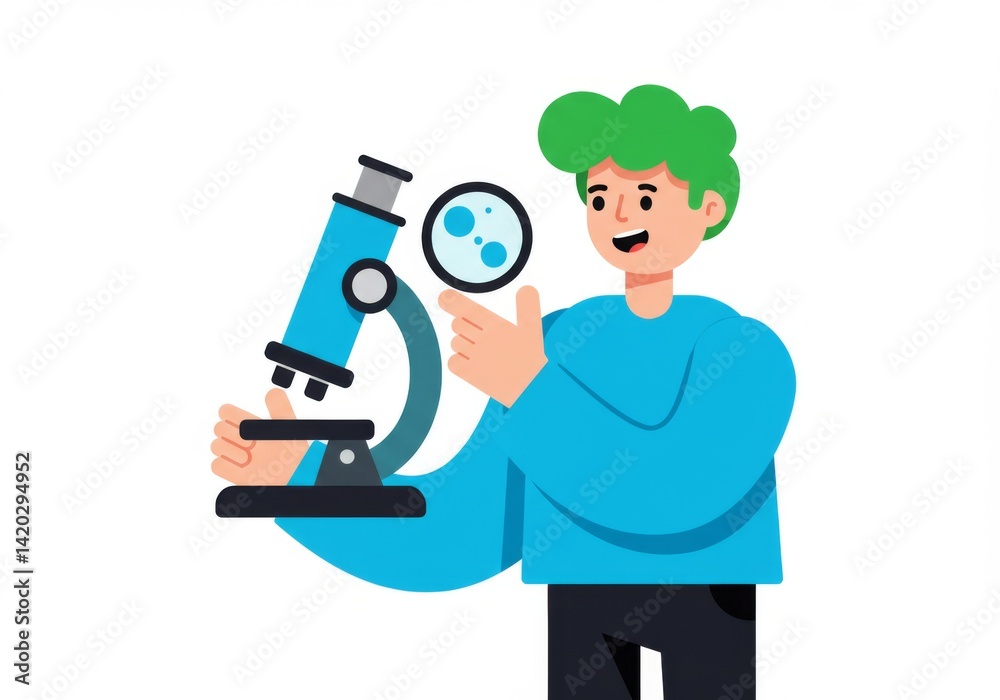 Wall mural child exploring microbiology concepts with a microscope for educational learning