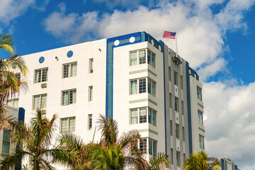 Art Deco. Luxury building of Miami beach. Ocean drive. Miami South Beach in Ocean Drive. Art Deco building architecture. Architectural building. Historic District. Art deco architectural district