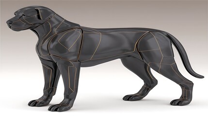 Fototapeta premium Sleek Canine Sculpture with Geometric Detailing Standout Black Canine Fine Art Piece Presentation.