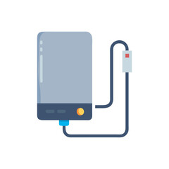 External hard drive icon with cable on black background