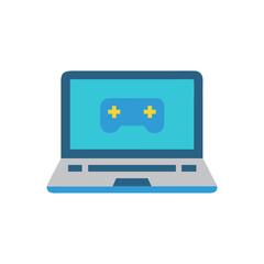 Laptop with a gamepad icon, online gaming concept