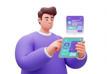 Modern user experience design with a tablet in cartoon style for creative projects