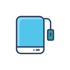 Blue E-reader Icon on Black Background, Flat Design