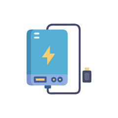 Blue power bank with charging cable vector illustration