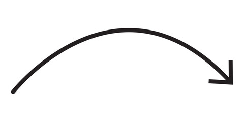 Round curl long arrow. Thin arrow curled symbol icon. Arrow swish sign.	