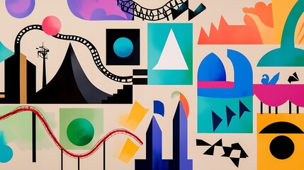 Abstract Colorful Shapes and Patterns in Playful Composition