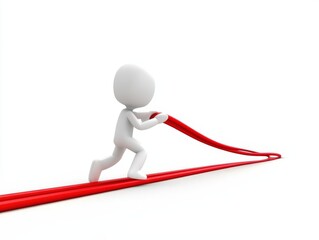 A 3D animated man is actively pulling on a bright red cable