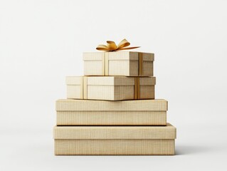 Cardboard boxes stacked on top of one another on a white background