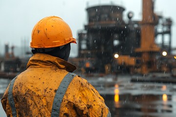 Worker Observing Industrial Site