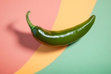 A Green Chili Pepper with a Smooth Surface, Placed Diagonally on a Clean, Minimal Background, Highlighting its Freshness and Vibrant Color