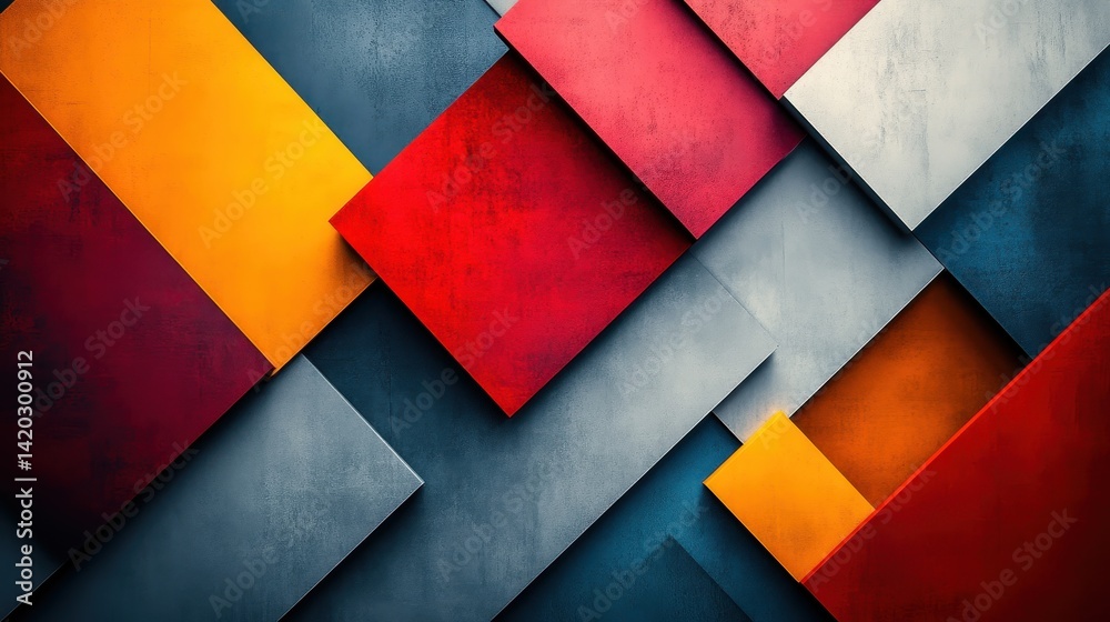 Poster colorful geometric patterns in bold shades of red, yellow, and gray create a striking abstract desig