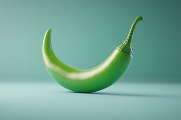 A Green Chili Pepper with a Smooth Surface, Placed Diagonally on a Clean, Minimal Background, Highlighting its Freshness and Vibrant Color