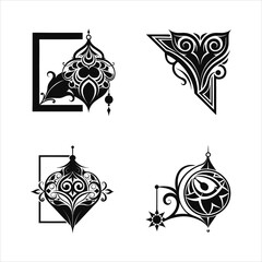 Abstract Corner Ornament Vector Silhouette Set