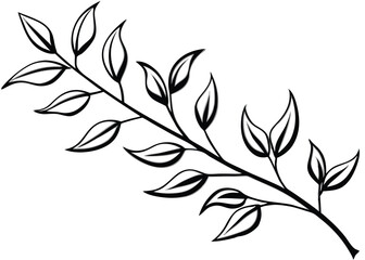 Leafy branch line art silhouette vector