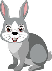 Gray vector cute cartoon rabbit with smile, big brown eyes, white muzzle, and cheerful smile on a white background