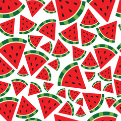 Seamless pattern of vibrant watermelon slices in various sizes and angles on a white background.
Bright, fruity, and fun design perfect for summer-themed fabric, wallpaper, or decorate 