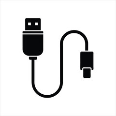  Modern USB Charging Cable Vector Silhouette
