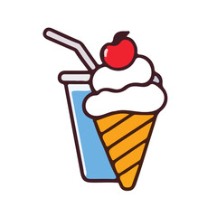 ice cream and soda icon illustration on white