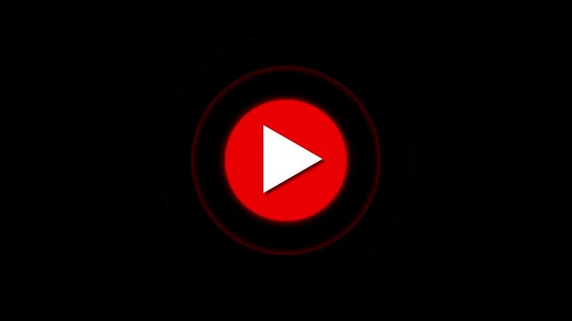 play icon, video play icon for website and mobile design animation on black background. glowing play button animation. Press to play. On black background .Video, play button icon animation