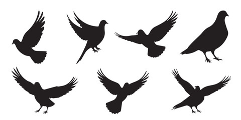 Vector silhouettes of doves.