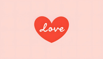 Red heart with "love" text on a soft pink background