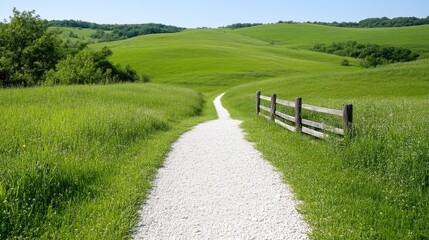 Obraz premium Serene country path through verdant hills