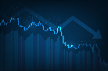 Vector blue glowing stock market fall chart - investment, global economics, cryptocurrency, trading, bear market, crisis