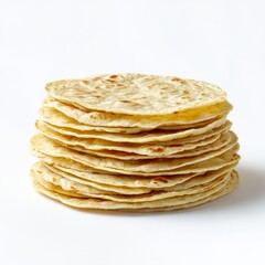 Stack of tortillas flatbreads on white background