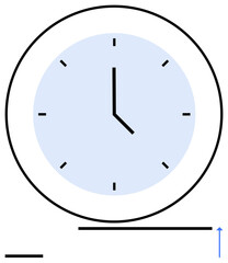 Analog clock with black hands and simplistic design inside a circular frame. Ideal for time, productivity, punctuality, deadlines, organization, focus, simple landing page