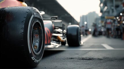 Racing tire close-up circuit track realistic photograph urban environment low angle apex performance