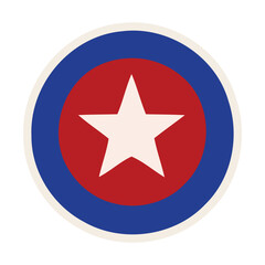 Fototapeta premium This is a shiny, round, red 3D button with a star icon and the usa national flag symbol