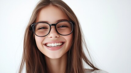 Obraz premium Smiling young woman with glasses in bright setting