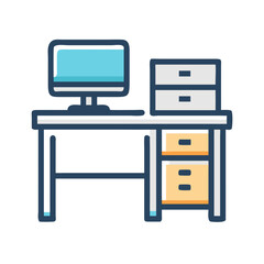 Office Desk with Side Cabinet Icon Representing Workspace and Storage Solution